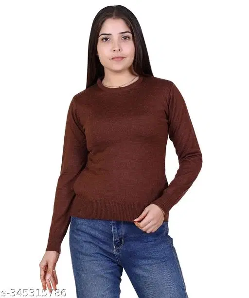 Acrylic Solid Sweater for Women (Brown, L)