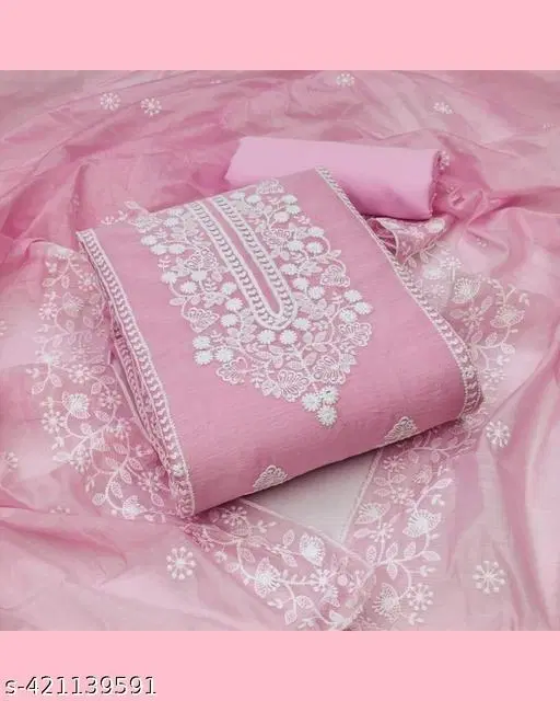 Lucknowi Embroidered Un Stitched Suit (Pink, Un Stitched)