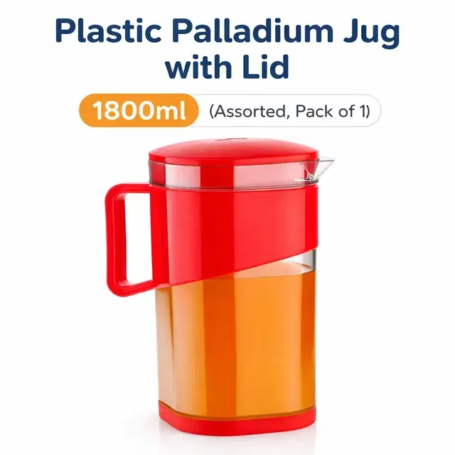 Plastic Palladium Jug with Lid, 1800ml (Assorted Colour, Pack of 1)