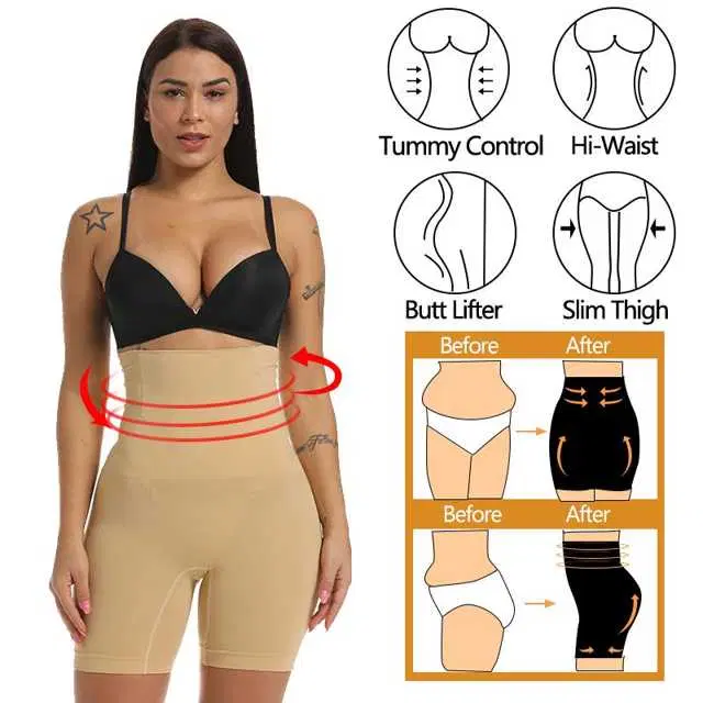 Women’s Cotton Lycra Tummy Control 4-in-1 Blended High Waist Tummy & Thigh Shapewear (S657)