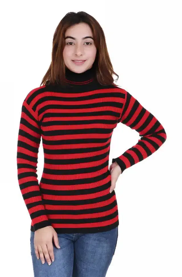 Full Sleeves Striped Sweater for Women (Maroon, S)