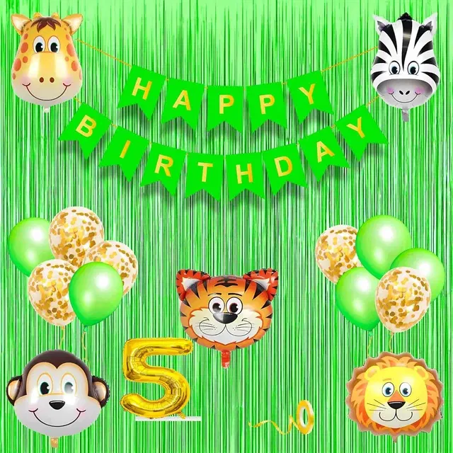 Jungle Theme 5th Birthday Decoration Kit for Kids (Green)Pcs Of 20 ,(Set Of 1)