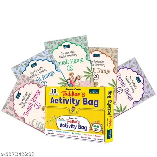 Super Cute Toddlers Activity Bag + Tenali Rama Story Book (1 to 5) (Set of 6) – Engaging Activity & Moral Story Combo to Spark Fun and Wisdom in Kids
