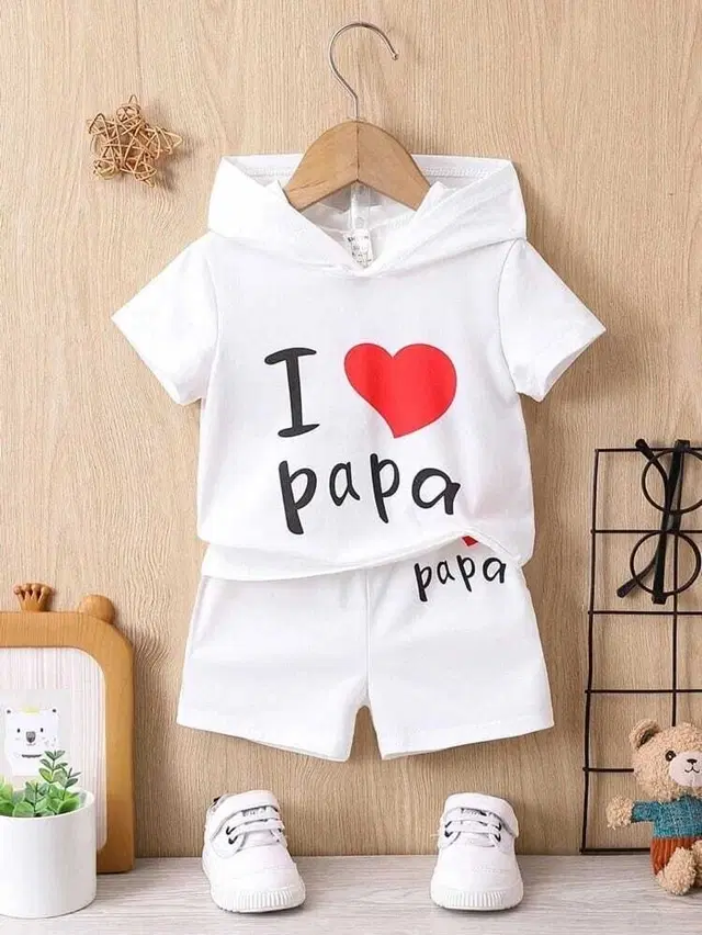 Cotton Printed Clothing Set for Boys, White (12-18 Months)