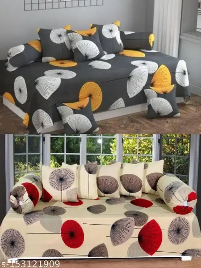 Polycotton Diwan Cover Set, Multicolor, Combo of 2