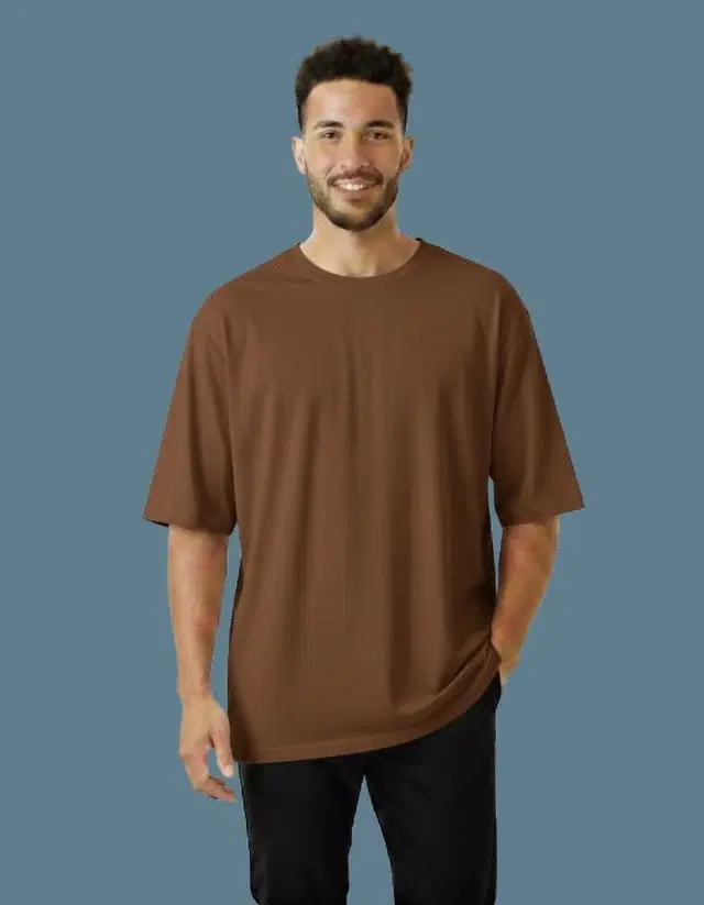 Cotton Blend Round Neck T-shirt for Men, Brown (XL)