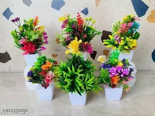 Plastic Artificial Flowers, Multioclor, Pack of 6