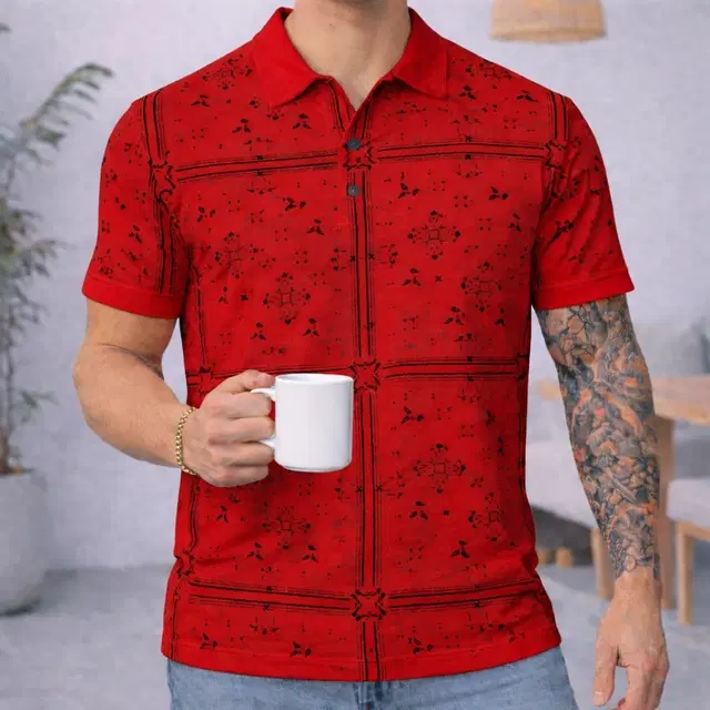Cotton Blend Printed T-Shirt for Men, Red (XL)