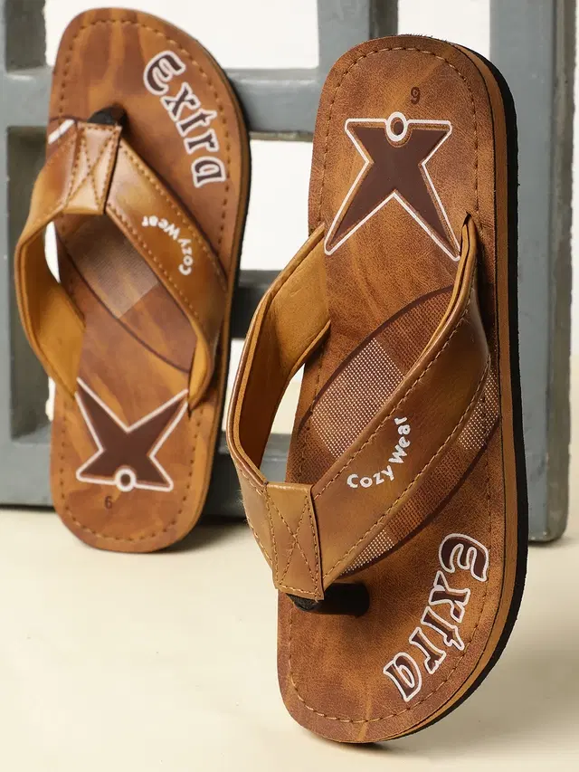 Cozy Wear Rubber Casual Wear Slippers For Men (Tan, 6) (HF-3)