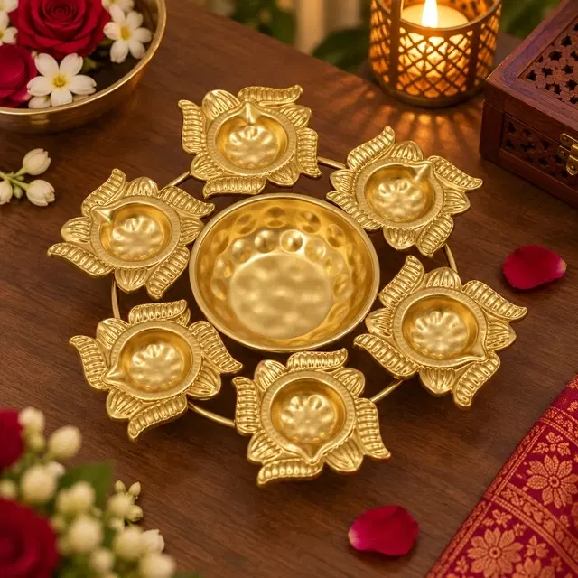 Metal Urli Diya 8 Inch, Decorative Traditional Oil Lamp For Pooja, Home & Diwali Decoration