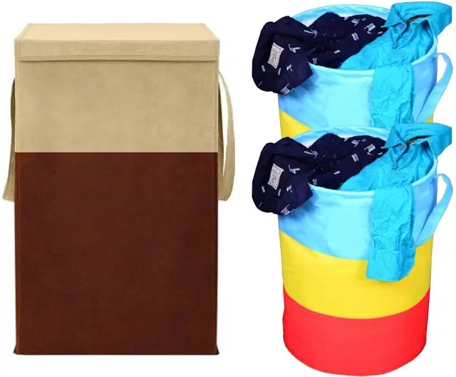 Canvas Laundry Basket,Multicolor,  (Pack Of 3)