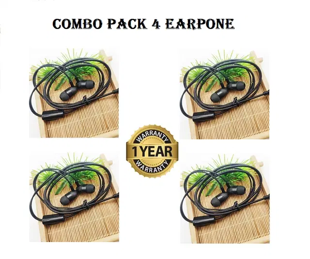 Wired Ultra Bass In-Ear Earphones, Black, Pack of 4