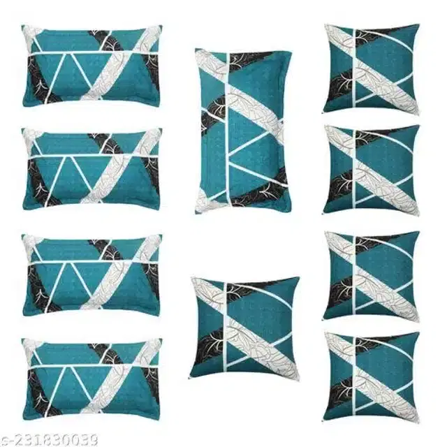 Cotton 5 Cushion Covers with 5 Pillow Covers, Sea Green, Set of 2