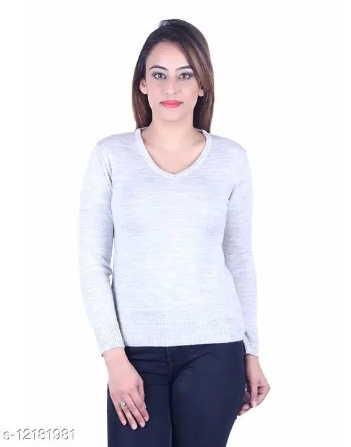Acrylic Solid Sweater for Women (White, XL)