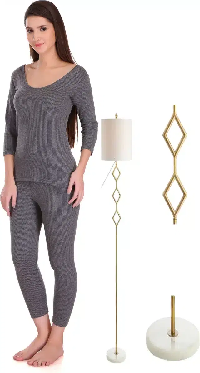 Polycotton Full Sleeves Thermal Set for Women (Grey, S)