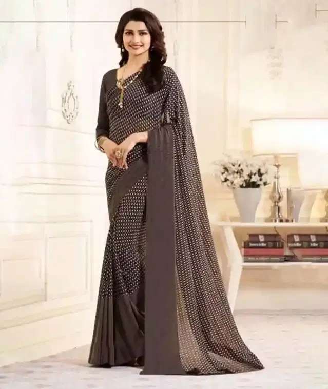 Georgette Printed Saree for Women, Brown