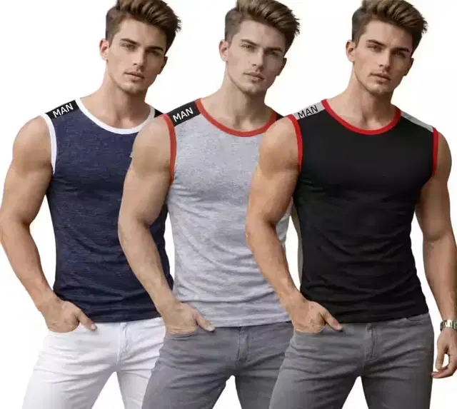 Cotton Jym Vest for Men, Multicolour, Pack of 3 (L)