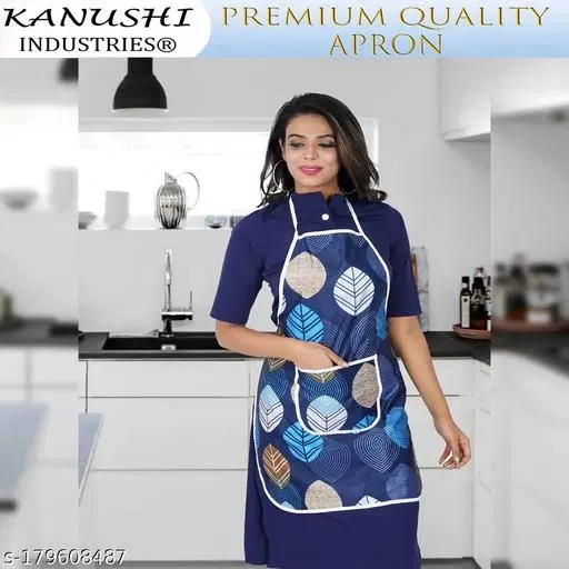 KANUSHI Industries® Apron for Kitchen Waterproof with Front Pocket(Blue)(APRON-1-PC-BLUE-LONG-LEVS)
