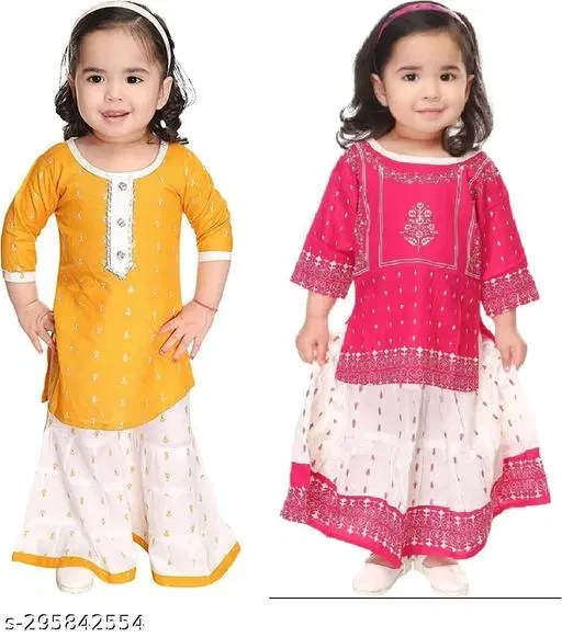 Rayon Kurta Set for Girls, Pack of 2 (Multicolor, 0-3 Months)