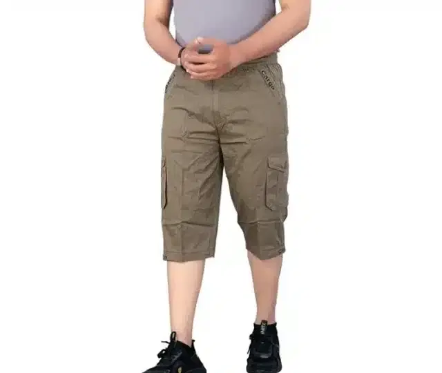 Cotton Cargo Three Fourths Pant for Men (Brown, 30)