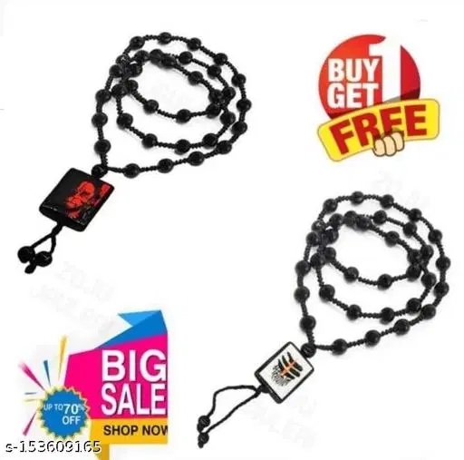 combo of Mahakal Black Mala with Hanuman Black Mala for Men, Pack of 2 (Black)