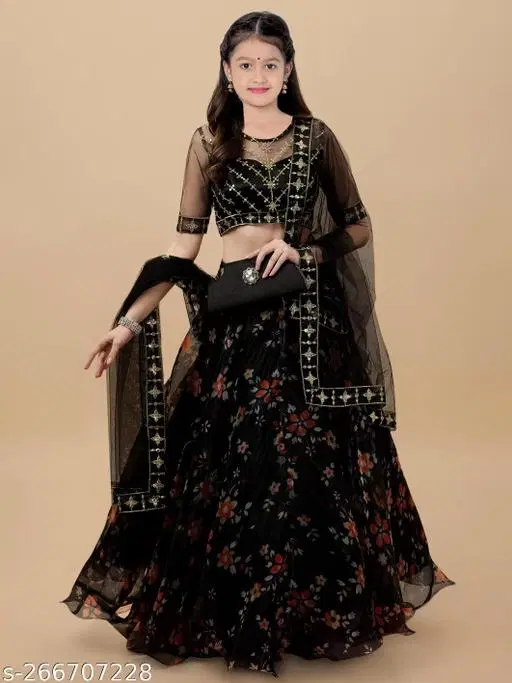 Lehenga Choli for Girls (Black, 8-9 Years)