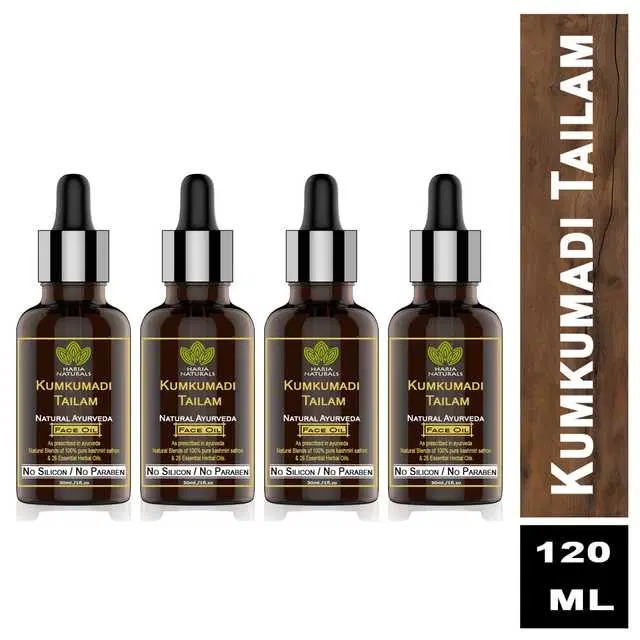 Haria Naturals Pure Kumkumadi Tailam For Radiant Skin For Brightens, Healthy & Glowing Skin 30 ml, pack of 4, 120 ml, Pack of 4, B-15195