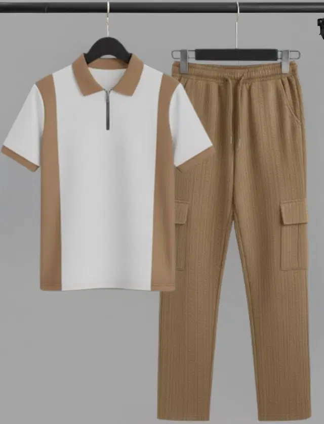 Colorblocked Night Suit For Men  Brown , (M)