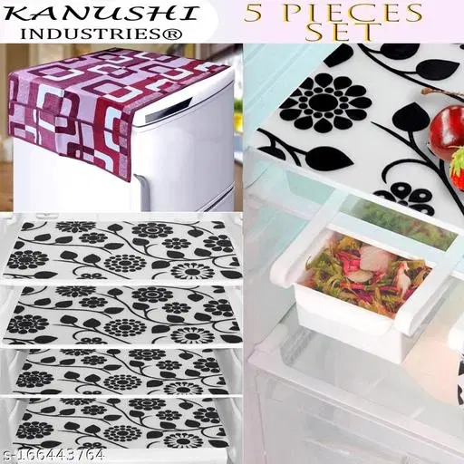 KANUSHI Industries® 1Pc Fridge Cover for Top with 6 Utility Pockets + 4 Fridge Mats (FRI-Wine-Box-TOP+M-3-04)…