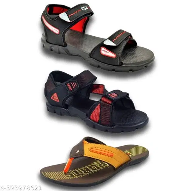Sandals with Flipflop for Men, Pack of 3 (Multicolor, 7)