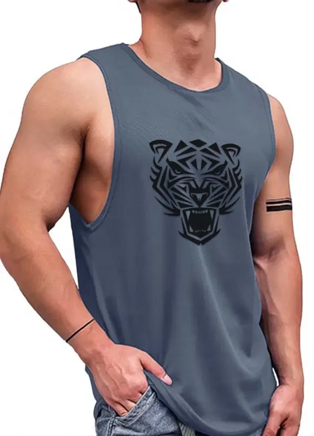 Polyester Printed Vest for Men (Grey, S)