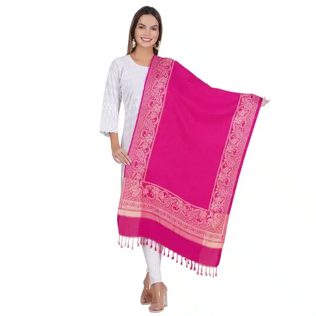 Soft viscose wool Embroidered Shawl for Women (Pink, 28x80 inches)
