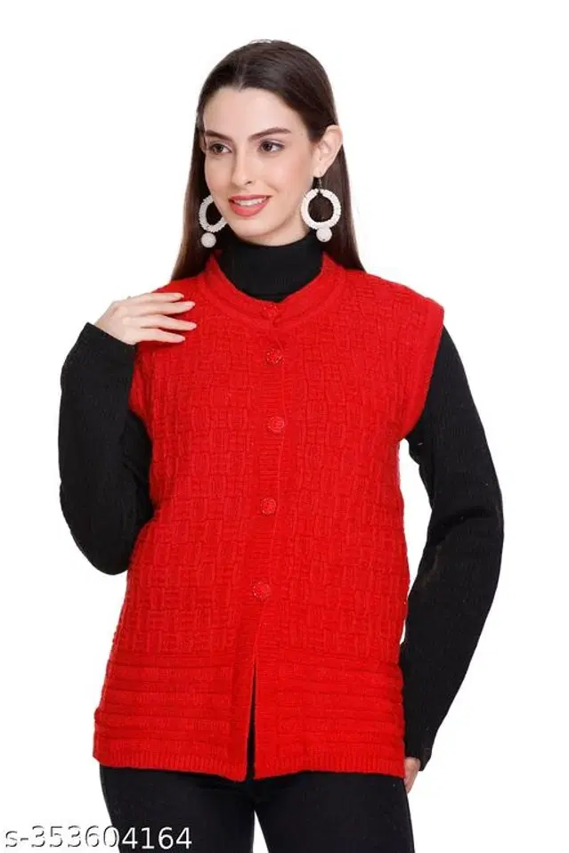 Woolen Sweater for Women (Red, M)