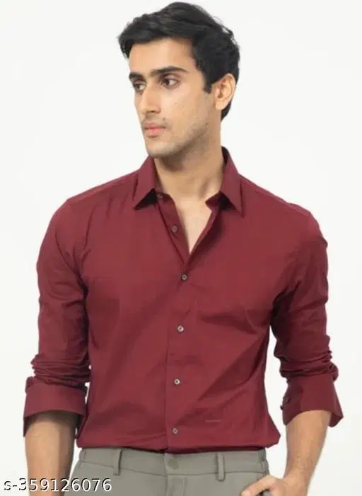 Cotton Blend Solid Shirt for Men, Maroon (M)