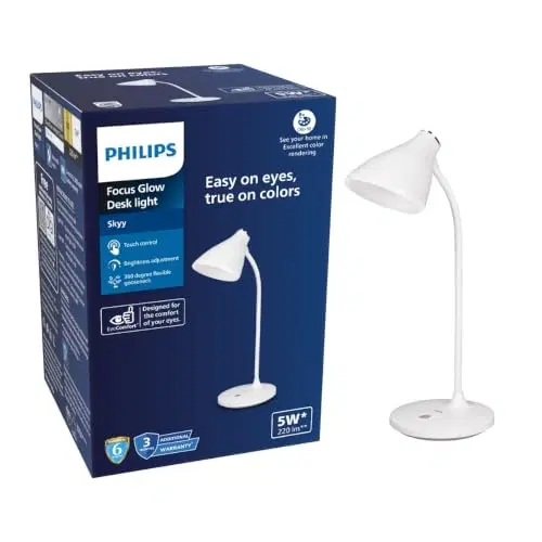 Philips Sky 5w Rechargeable Touch Controlled Table Lamp With Brightness Control, White And Chrome