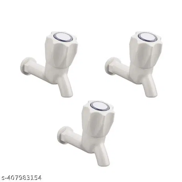 Plastic Bib Cock Tap, White, Pack of 3