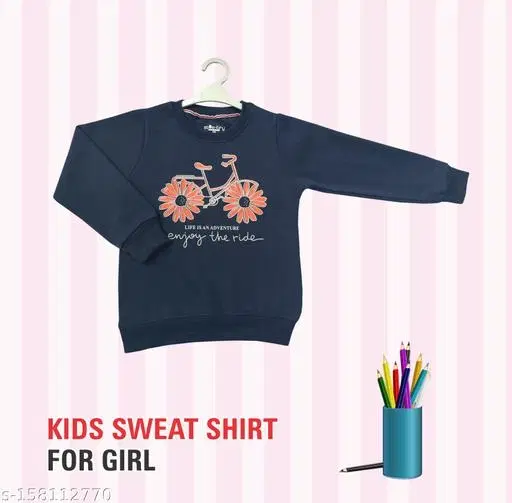 Cotton Blend Printed Sweatshirt for Girls (Navy Blue, 7-8 Years)