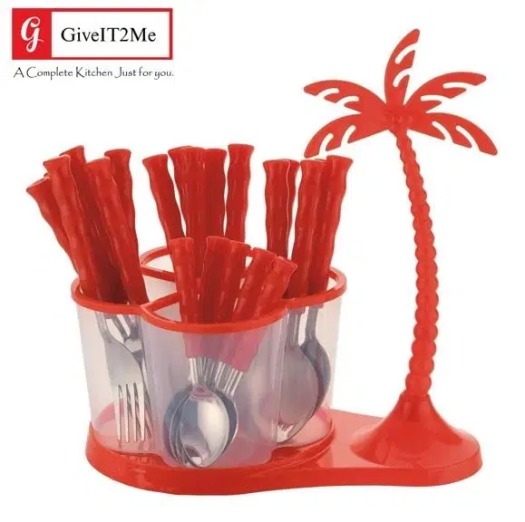 Stainless Steel 24 Pcs Cutlery Serving Set, Red, Set of 1