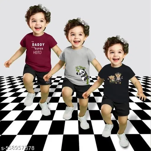 Cotton Blend Printed Clothing Set for Boys, Multicolour, Pack Of 3 (0-1 Months)