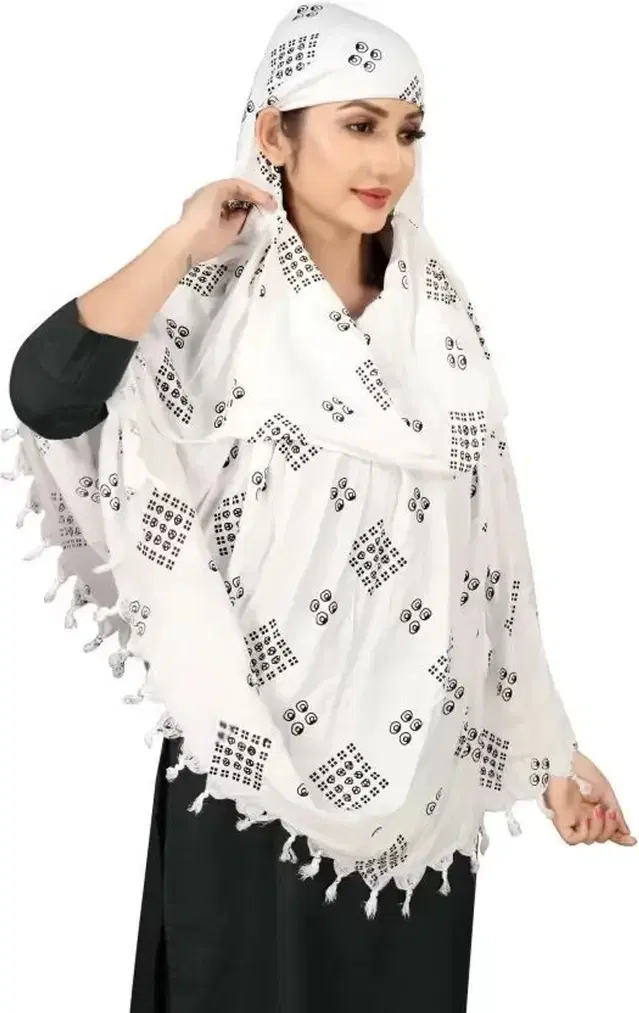 Printed Cotton Women White Scarf, White