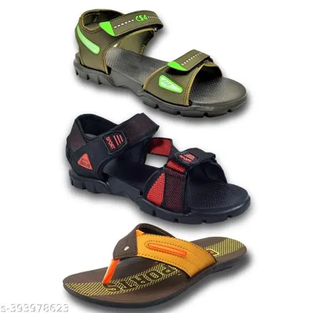 Sandals with Flipflop for Men, Pack of 3 (Multicolor, 6)