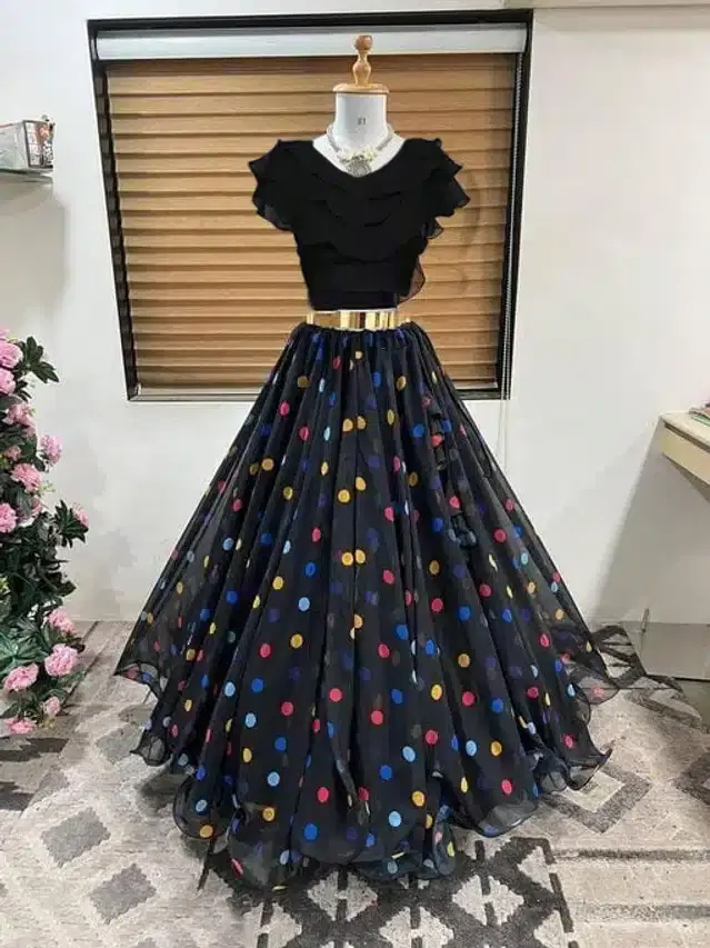 Ready to Wear Lehenga Choli for Women (Black, S)