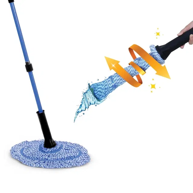 Gala Microfiber Twist Mop For Floor Cleaning ,Microfiber Squeeze Twist Mop Stick For Cleaning, Pocha For Floor Cleaning, Modular, Space Saving (Blue And Black)