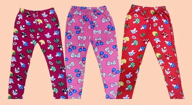 Fleece Printed Tights for Girls, Pack of 3 (Multicolor, 3-4 Years)