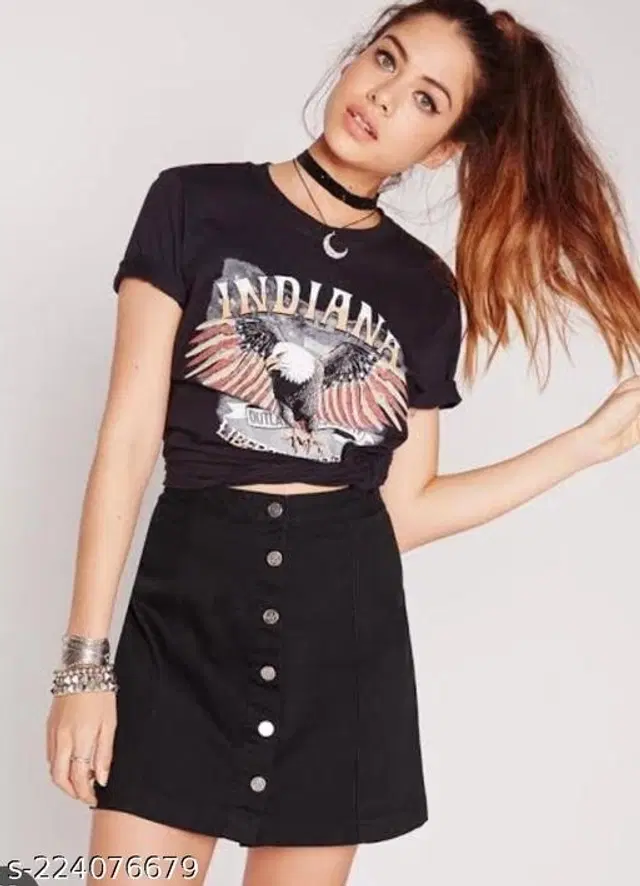 Cotton Blend Skirts for Women (Black, 28)