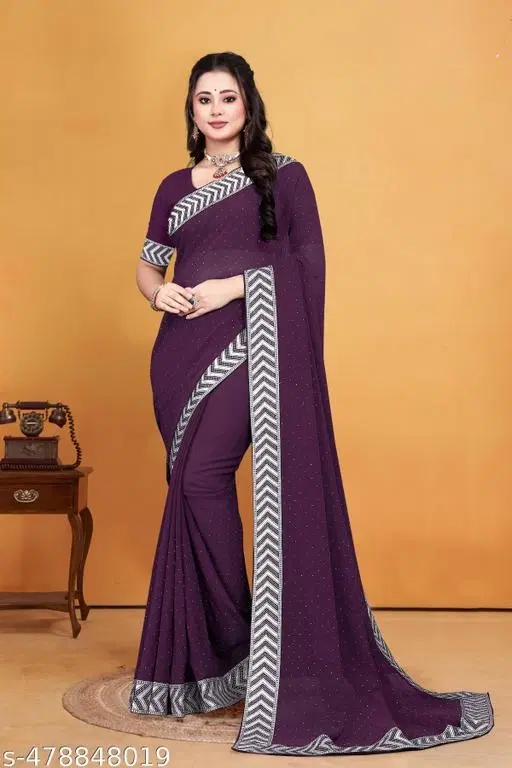 Georgette Solid Saree For Women, Purple