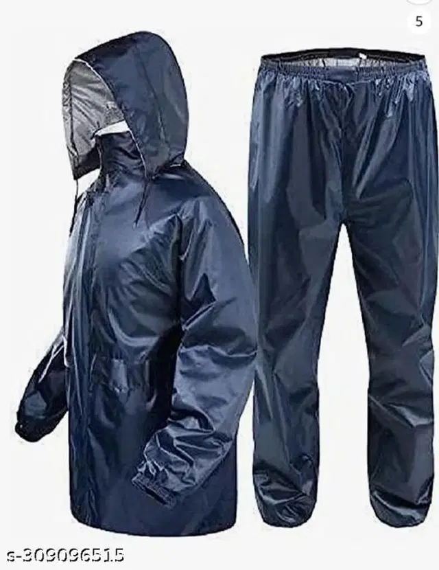 Polyester Rain Coat for Men, Blue, M