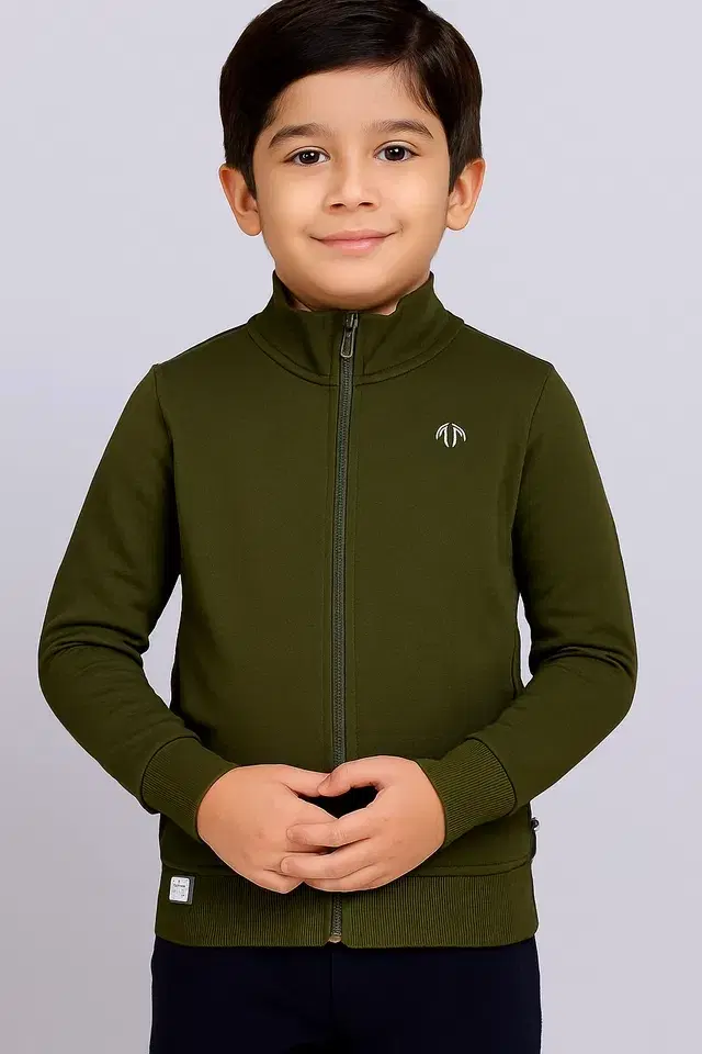 Rexine Full Sleeves Jacket for Boys, Olive (4-6 Years)