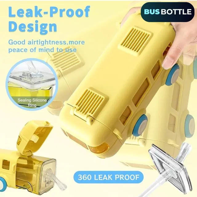 Plastic Bus Shape Sipper Bottle for Kids, Multicolor (1000 ml)