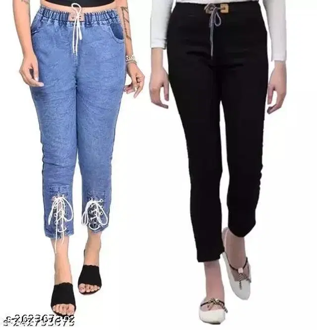 Denim Jeans for Girls, Pack of 2 (Multicolor, 10-11 Years)